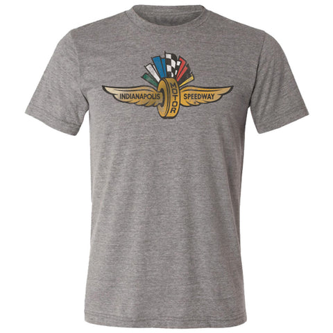 Wing Wheel Flag Distressed Logo Grey T-Shirt