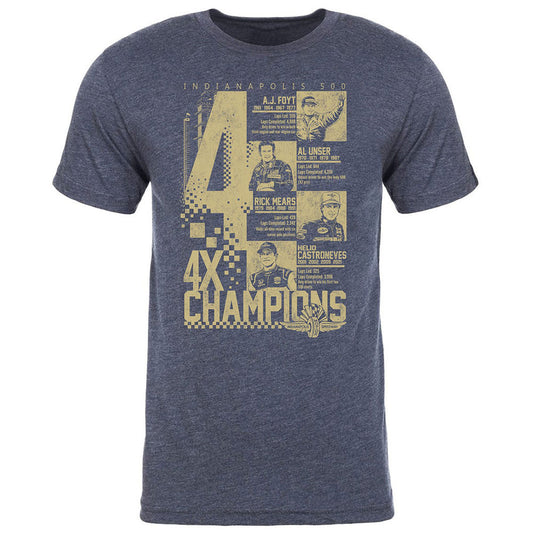 Indianapolis 500 4X Champions T-Shirt - Vintage Navy - Front View