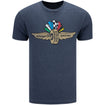 Wing Wheel Flag Distressed Logo Navy T-Shirt - Front View