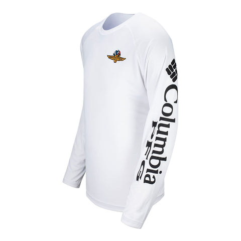 Men's Boston Red Sox Columbia White Terminal Tackle Omni-Shade Raglan Long  Sleeve T-Shirt