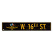 Wing Wheel Flag W. 16th Street Wooden Sign in Black and Gold - Front View