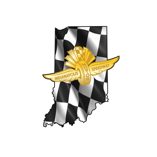 Wing Wheel Flag Checkered State Magnet in black and white, front view