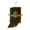 Wing Wheel Flag Wooden Indiana State Sign in black, front view