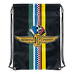 Wing Wheel Flag Team Stripe Drawstring Backpack in black with multicolor stripes, front view