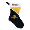 Wing Wheel Flag Holiday Stocking in black and gold, front view