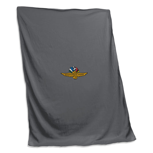 Wing Wheel Flag Embroidered Sweatshirt Blanket in grey, front view