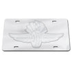 Wing Wheel Flag Frosted License Plate in silver, front view