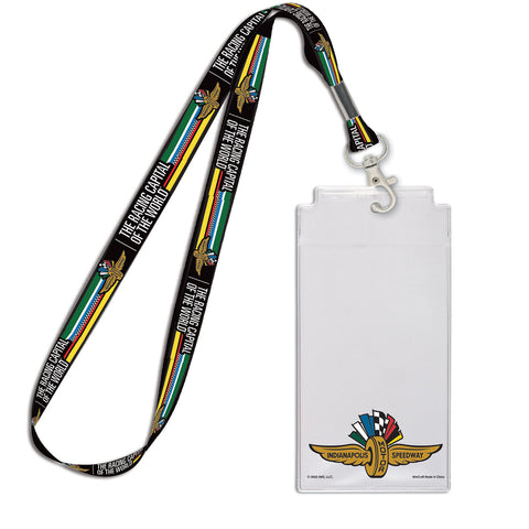 Wing Wheel Flag 7 Stripe Build Credential Lanyard Set - Clear Holder - Front View