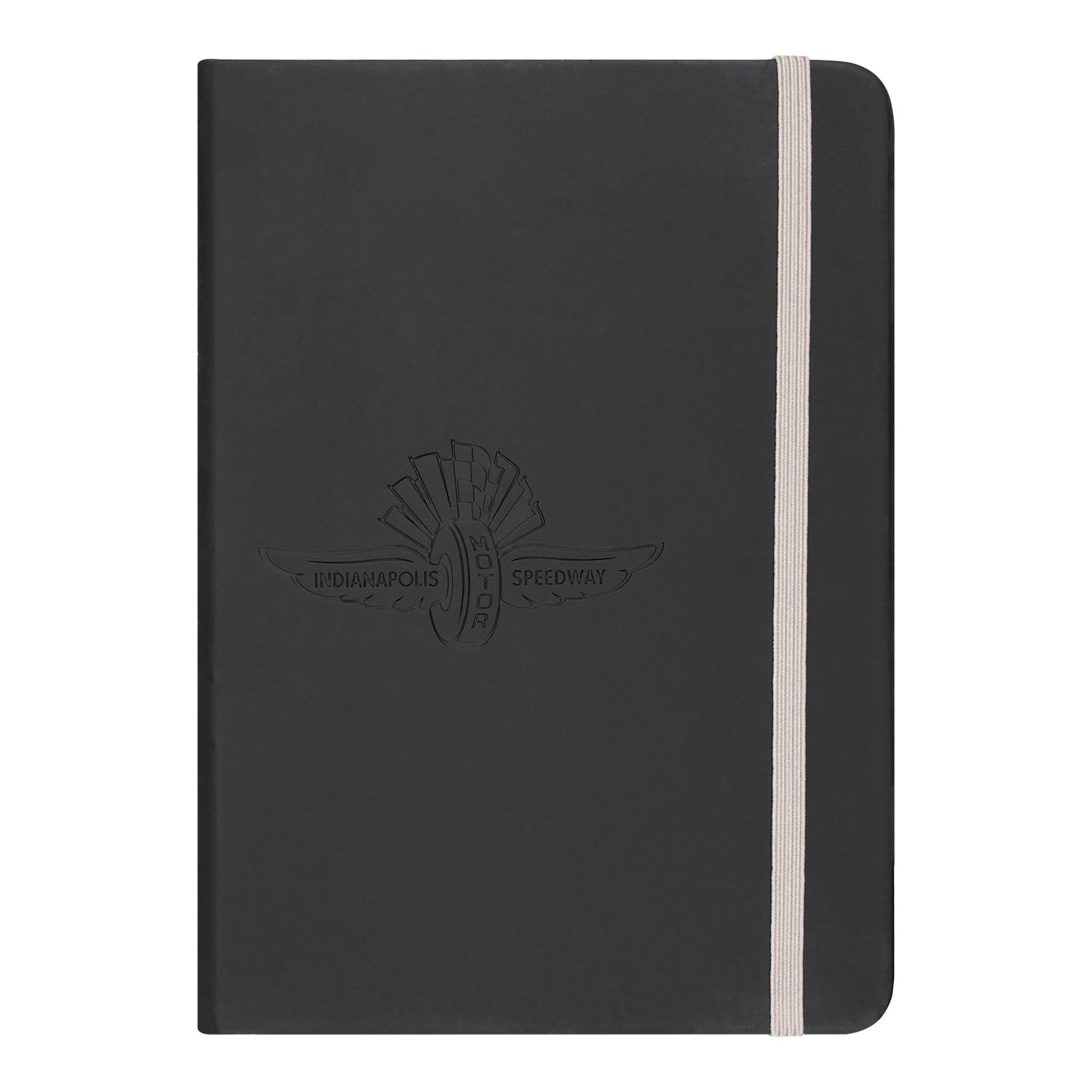 Wing Wheel Flag Debossed Journal in black, front view