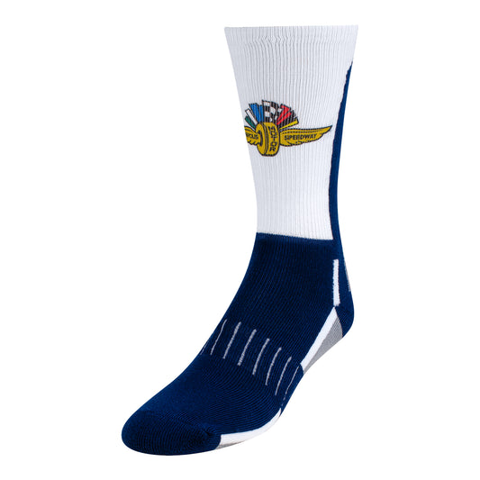 Wing Wheel Flag Youth Phenom Sock in Navy and White - Left View