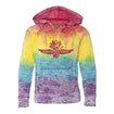 Wing Wheel Flag Tie Dye Hooded Sweatshirt in multicolor, front view