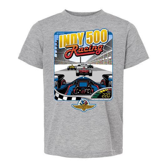Youth Indy 500 Video Game T-Shirt in Grey- Front View