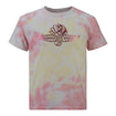 Wing Wheel Flag Funnel Cake Tie Dye T-Shirt in pink and yellow, front view