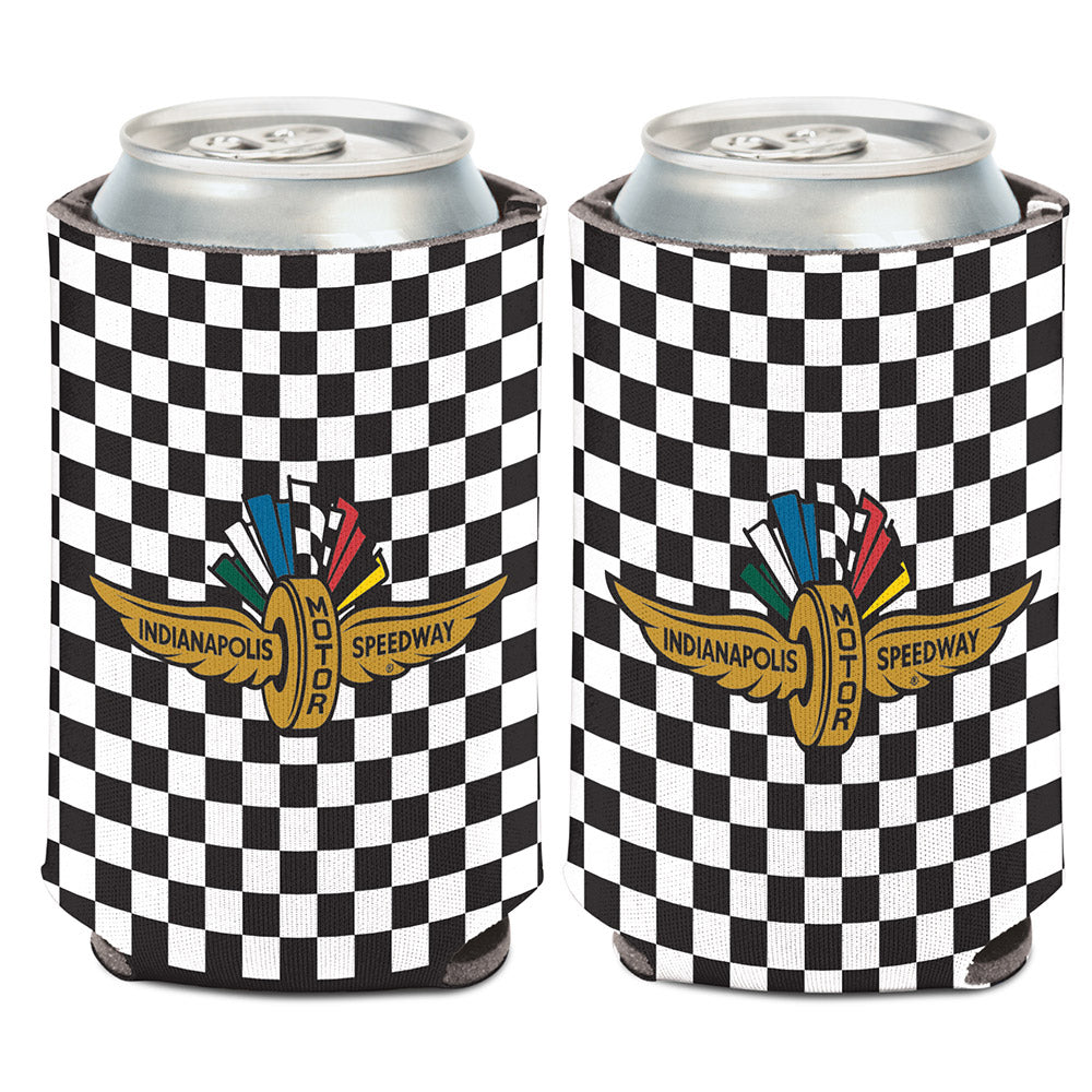 Wing Wheel Flag 12oz. Checkered Can Cooler - Front & Back View