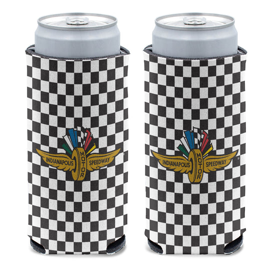 Wing Wheel Flag Slim Checkered Can Cooler - Front & Back View
