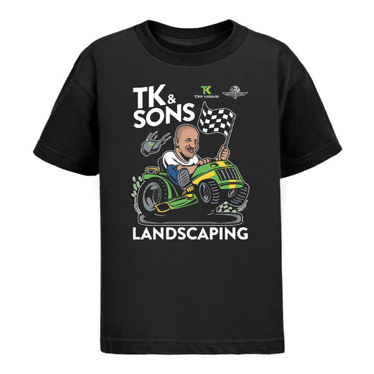 TK & SONS LANDSCAPING YOUTH TEE in black, front view
