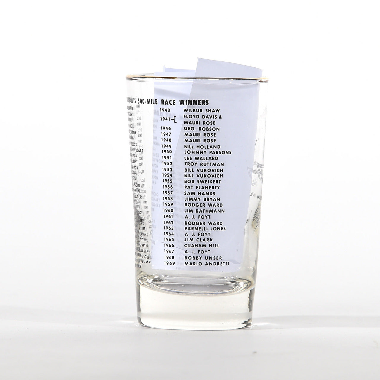 Indianapolis Motor Speedway Historical Indy 500 Glassware - 1969 Mario Andretti Set - Back View