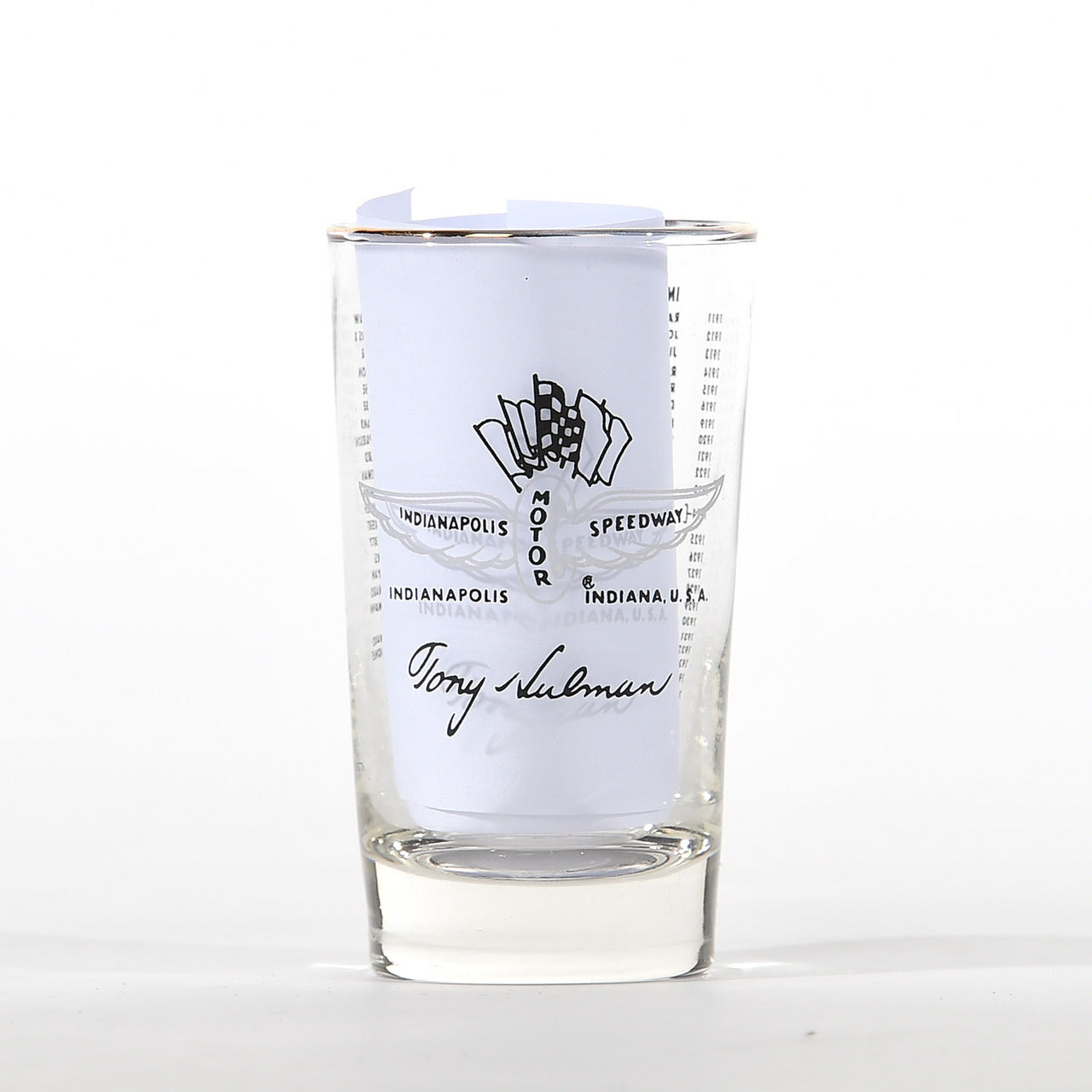 Indianapolis Motor Speedway Historical Indy 500 Glassware - 1969 Mario Andretti Set - Front View